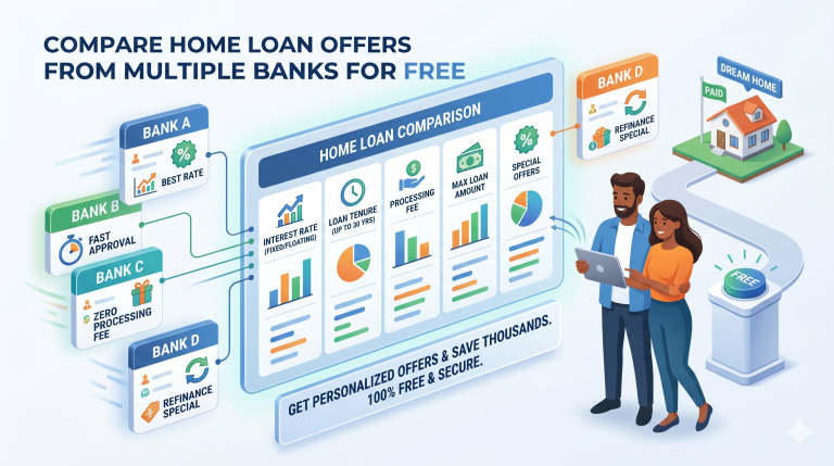 Compare home loan offers from multiple banks in India for free. Check interest rates, eligibility, EMIs, and choose the best loan with expert guidance.